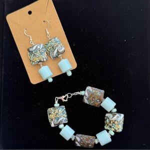925 Silver Earrings in Blue and Gold/yellow with Matching Bracelet.